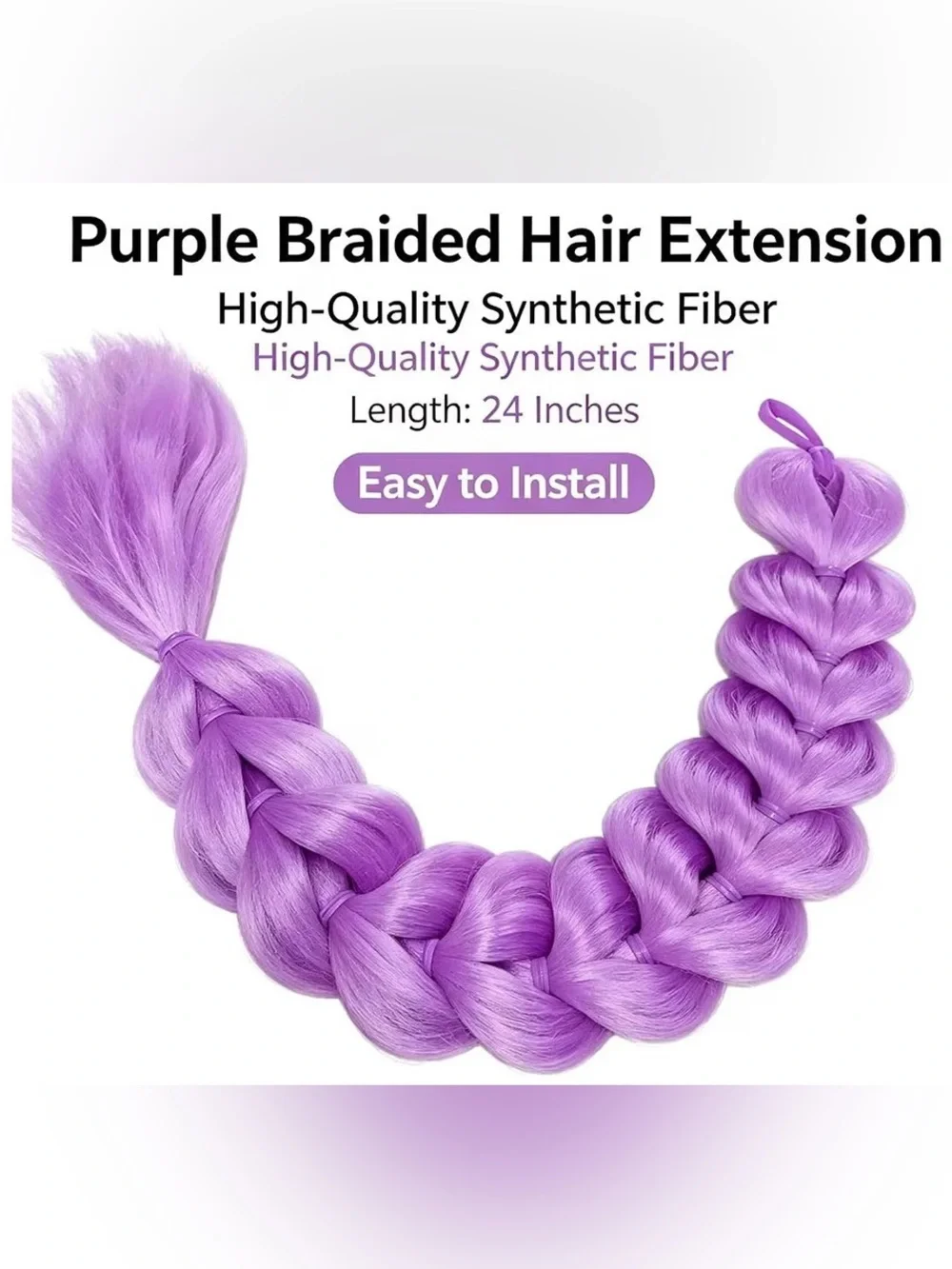 💜 NEW 26” [K-Pop Style] Synthetic Light Purple Braided Ponytail Hair Extension ✨